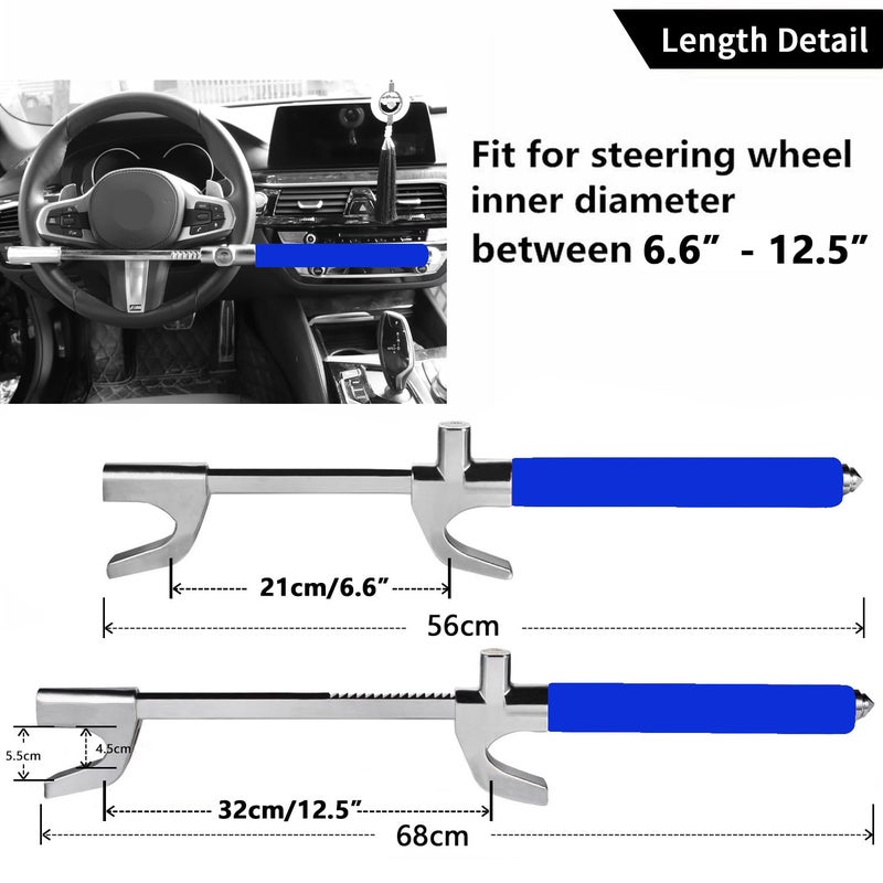 Tevlaphee Steering Wheel Lock Anti-Theft Car Device, Blue, Key Lock, Protects Against Prying, Sawing, Hammering, and Freon Attacks - Image 2